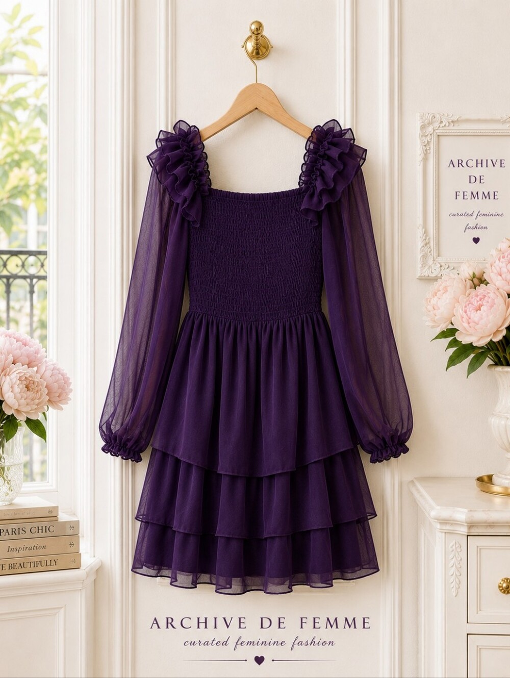 Byinns Plum Purple Tiered Chiffon Ruffle Mini Dress Small Romantic - Picture 7 of 11